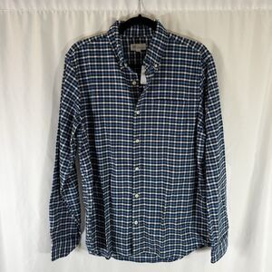 New Gap Button Up Shirt Men's Medium Blue White Plaid Standard Fit Stretch